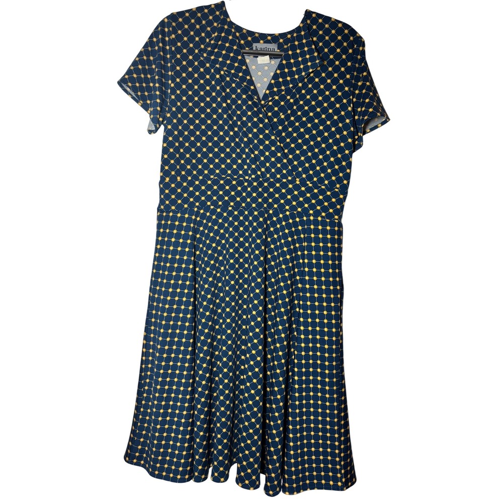Karina Dress Women's Blue Excellent Dot Wrap Front Fit Flare Midi XL